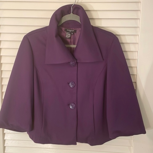 🤩🥂2xHOST Pick🤩🥂 Sandro Purple Bat Wing Cropped 3/4 Jacket w Pockets - Picture 1 of 7